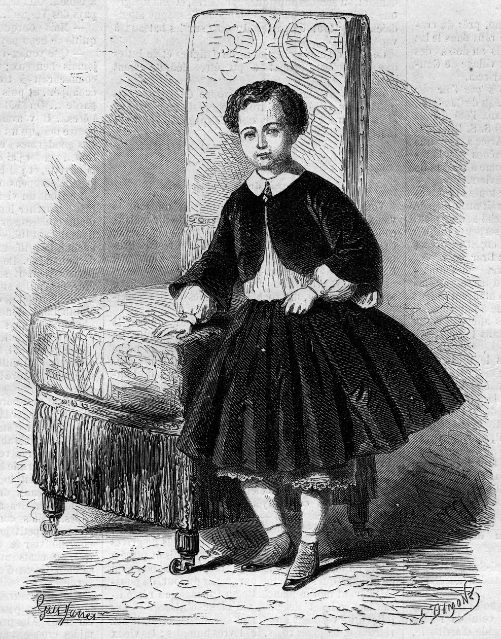 Napoleon Eugene Louis Jean Joseph Bonaparten (1856-1879) muotokuva, joka tunnetaan nimellä Prince Imperial, Napoleon III:n poika. Kaiverrus "" Le Monde Illustré" -julkaisussa nro 137, 26. marraskuuta tekijältä French School