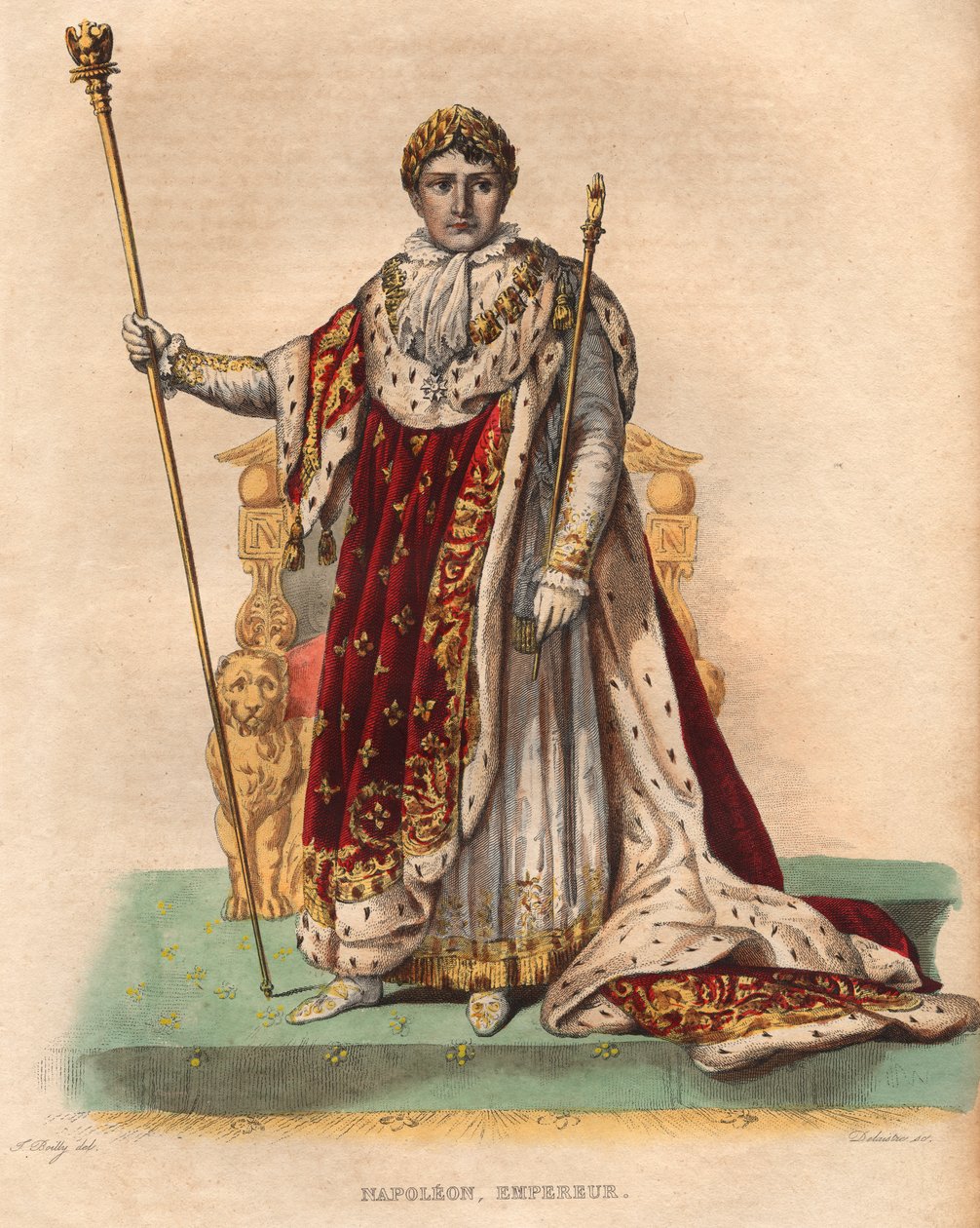 Napoleon I:n (Napoleon Bonaparte) (1769-1821), Ranskan keisarin, muotokuva keisarillisissa asuissa. tekijältä French School