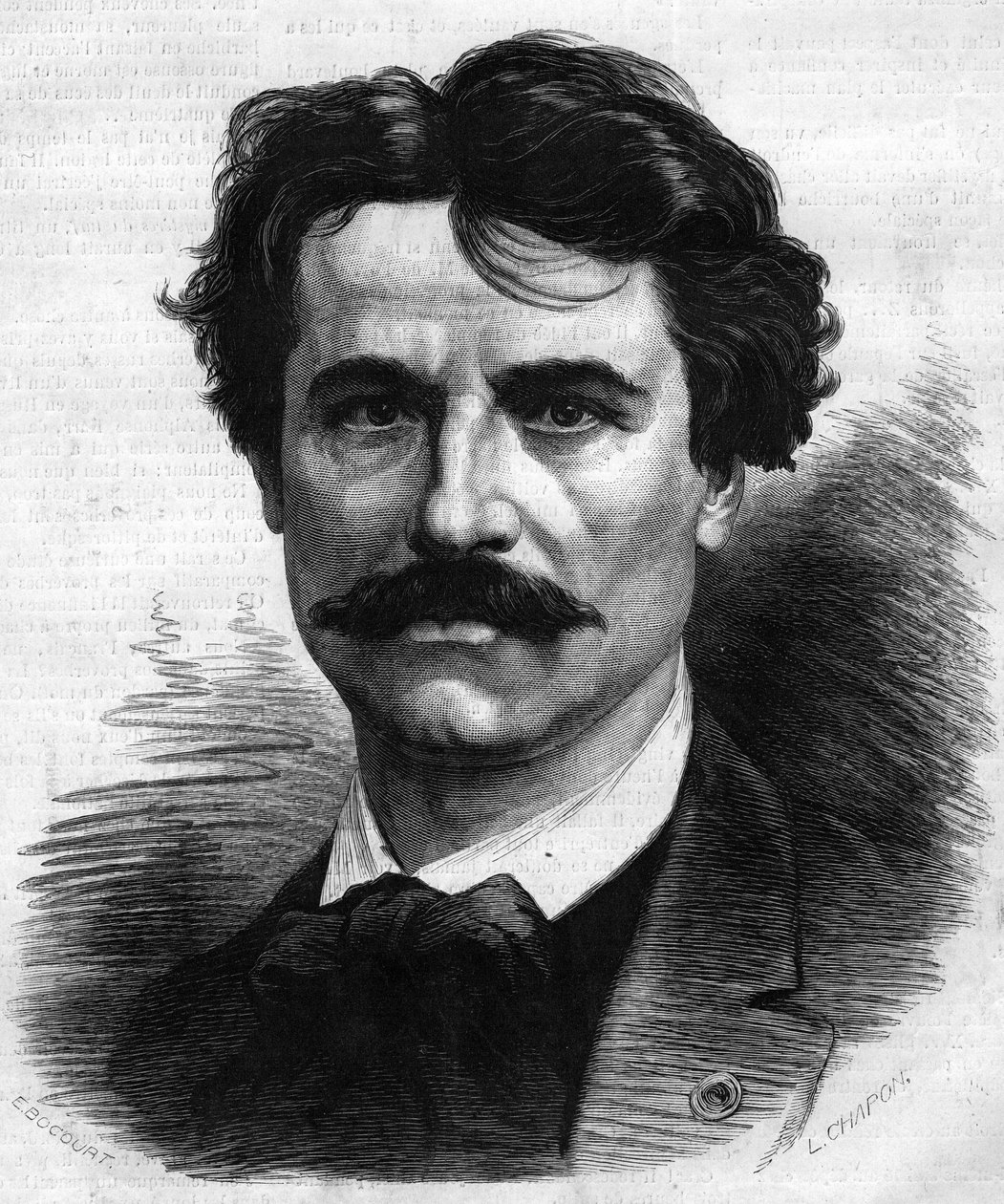 Paul Baudryn (1828-1885), ranskalaisen taidemaalarin muotokuva. Kaiverrus "" Kuvitettu maailma"" nro 908, 5. syyskuuta tekijältä French School