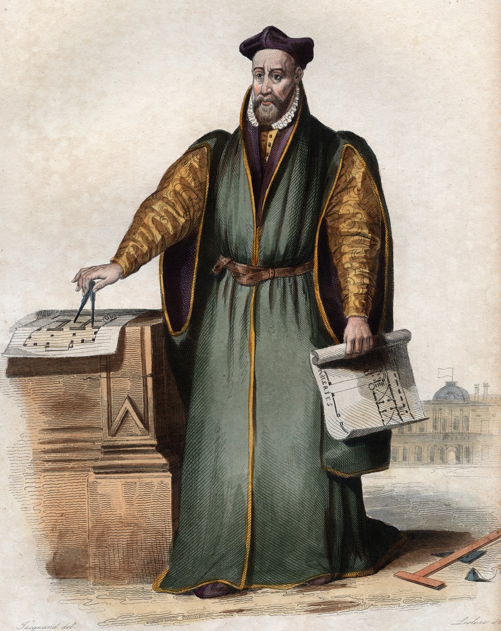 Muotokuva Philibert Delormesta (De Lorme) (De lOrme) (1510-1570), ranskalaisesta arkkitehdista. tekijältä French School