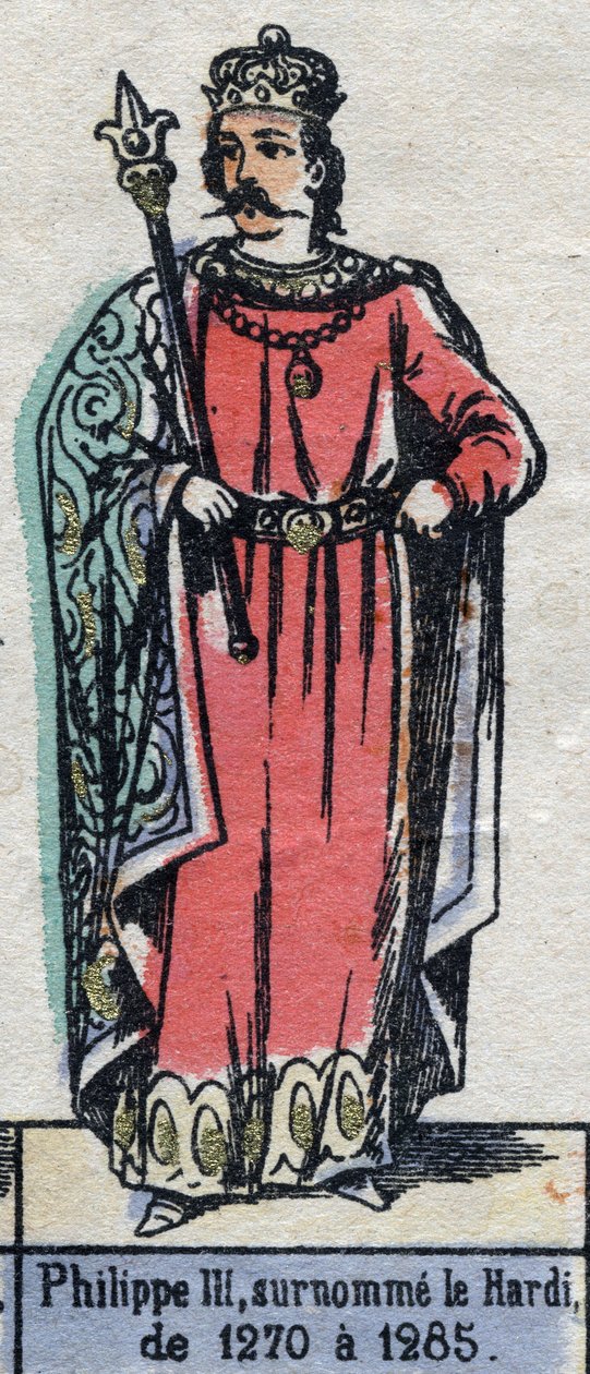 Muotokuva Philip III:sta Ranskasta, joka tunnetaan nimellä Philip Hardi (1245-1285) (Kapetsialaisten dynastia). Kuvitus 1800-luvun lopulla. tekijältä French School