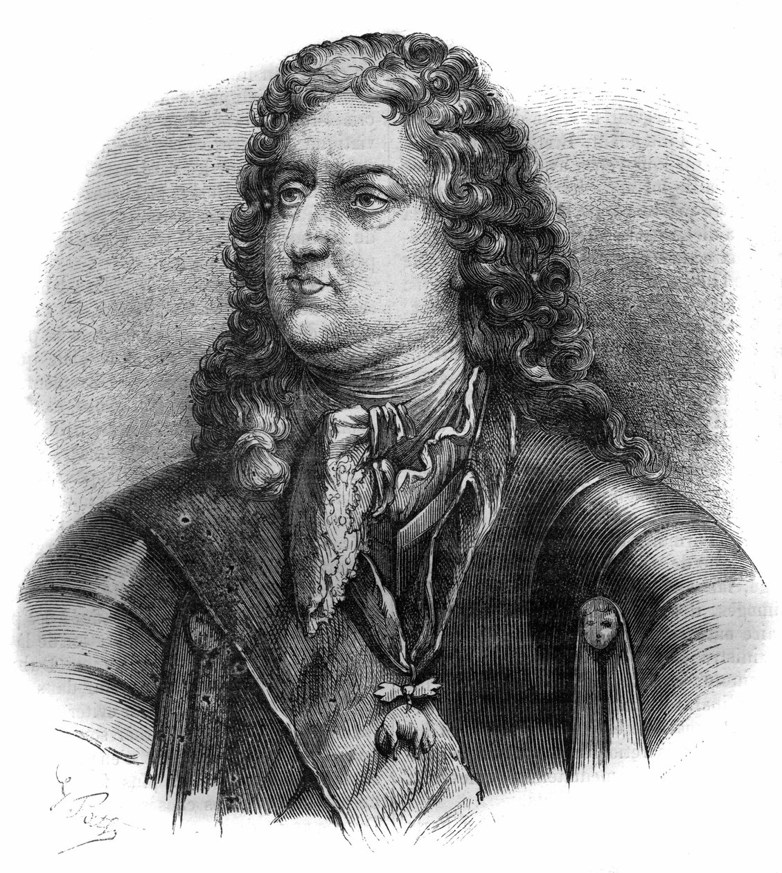 Muotokuva Philip II:sta Orleansin herttuasta (1674-1723), joka tunnetaan valtionhoitajana. Kaiverrus Maurice Lachatren teokseen "Paavien-kuninkaiden-kuningattaren ja keisarien historia vuosisatojen ajan" tekijältä French School