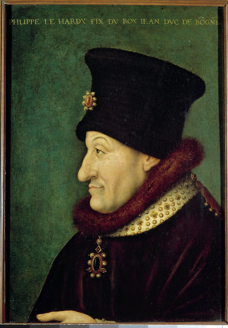 Muotokuva Philip II Hardista (1342-1404) Burgundin herttuasta vuonna 1363 Ranskalaisen koulukunnan maalaus. 16. vuosisata. Aurinko 0,42x0,29 m tekijältä French School