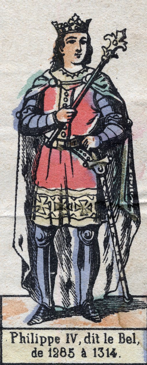 Muotokuva Philip IV:stä Ranskasta, joka tunnetaan nimellä Philip the Bel (1268-1314) (Kapetsialaisten dynastia). Kuvitus 1800-luvun lopulla. tekijältä French School