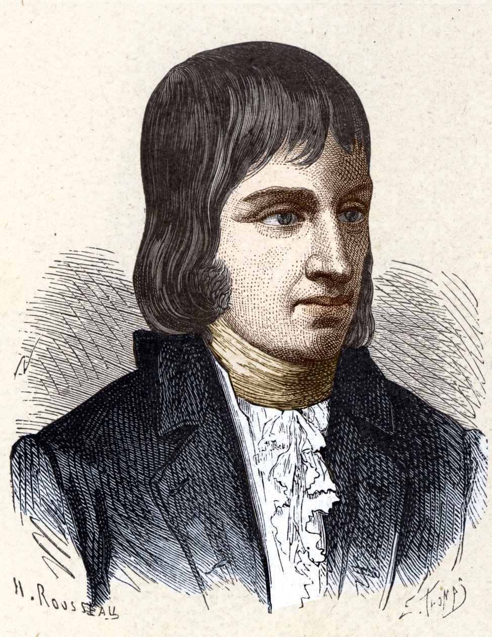Muotokuva Philippe Lebonista (1769 - 1804), ranskalaisesta insinööristä ja kemististä (kaasuvalaistuksen keksijä) - "" Album de la Sciencessa; maineikkaat tiedemiehet; Suuria löytöjä””” 1896. tekijältä French School