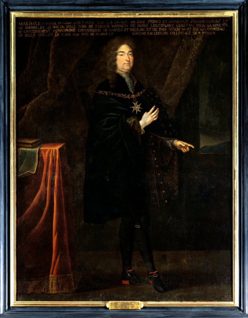 Muotokuva Pierre Francois Maximilian IV:stä Bethunesta, Sullyn kolmannesta herttuasta (1640-1694). Hänellä on Pyhän Hengen ritarikunnan (Pyhän Hengen ritarikunnan) arvomerkin kaulakoru. Anonyymi maalaus 1600-luvulta. Öljy kankaalle. Pakollinen maininta: tekijältä French School