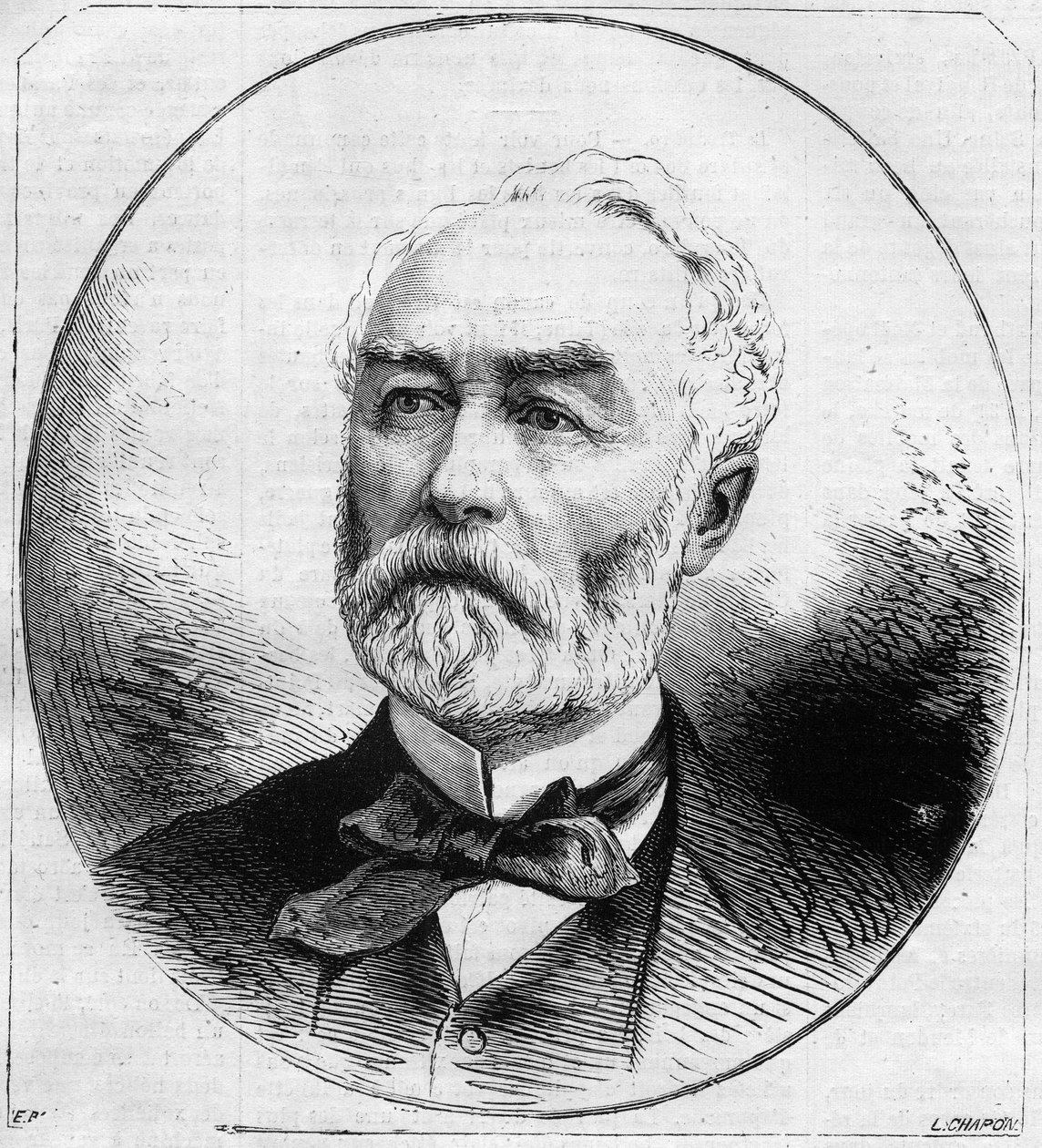 Pierre Frederic Dorianin (1814-1873), ranskalaisen poliitikon, kolmannen tasavallan julkisten töiden ministerin vuonna 1870 muotokuva. Kaiverrus "" Le Monde Illustré" -julkaisussa nro 707, 29. lokakuuta tekijältä French School