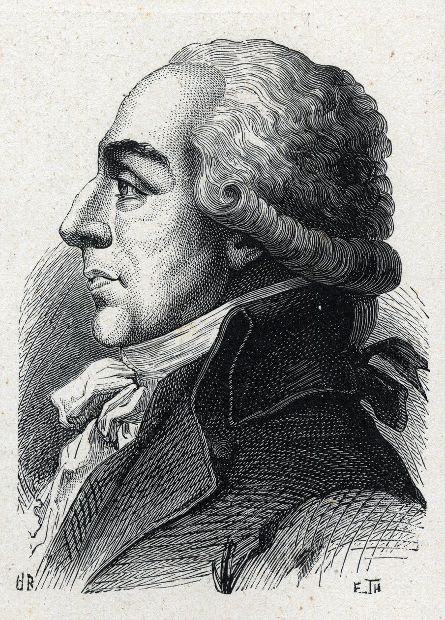 Pierre Louis Roedererin (1754-1835) muotokuva ranskalaisesta asianajajasta ja poliitikosta. Kaiverrus vuodelta 1889. Yksityinen kokoelma. tekijältä French School