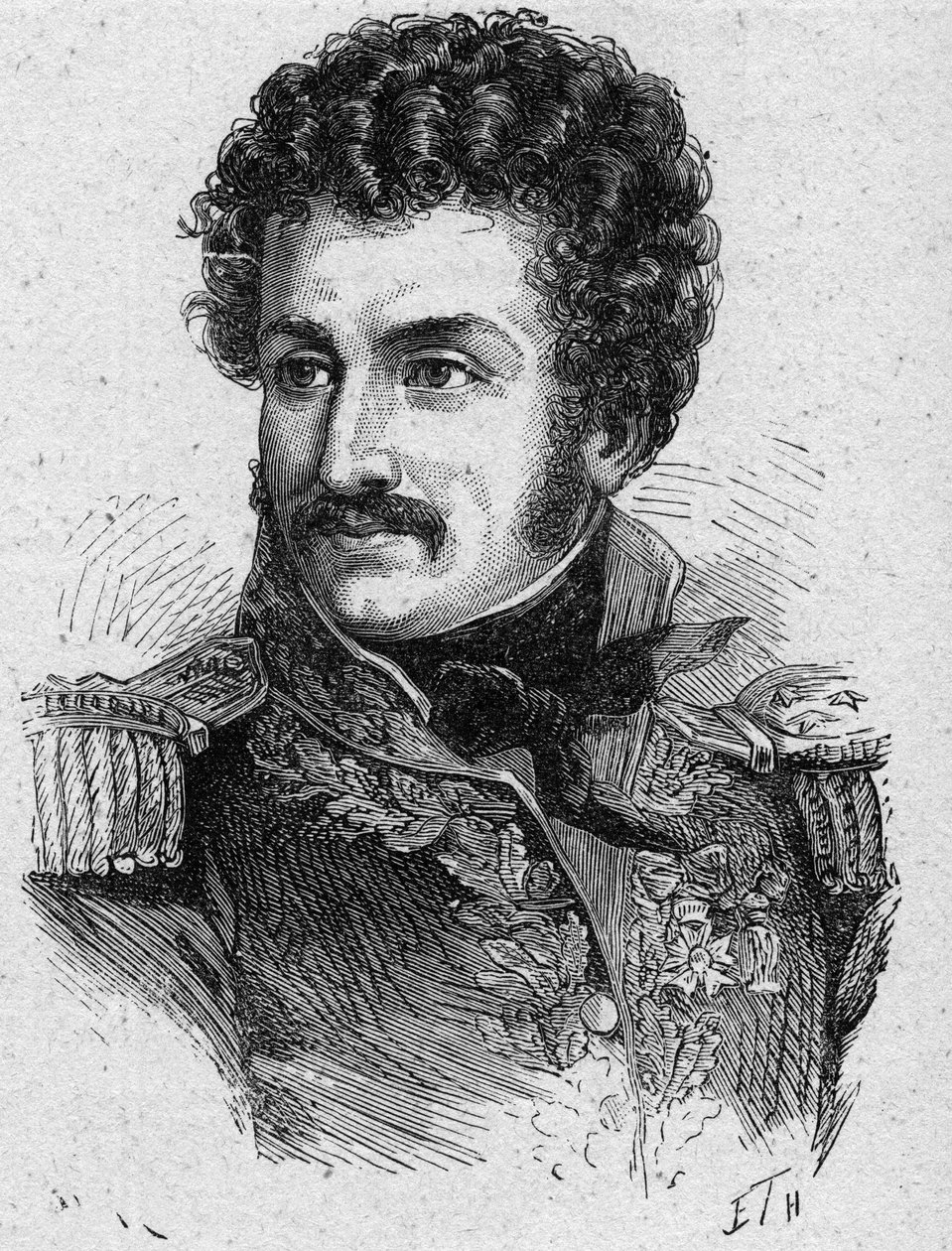 Pierre Yriexin (Pierre Yrieix) Daumesnilin (1776-1832), ranskalaisen kenraalin muotokuva ensimmäisen imperiumin ja entisöinnin aikana - Kaiverrus vuodelta 1889 - Yksityinen kokoelma tekijältä French School