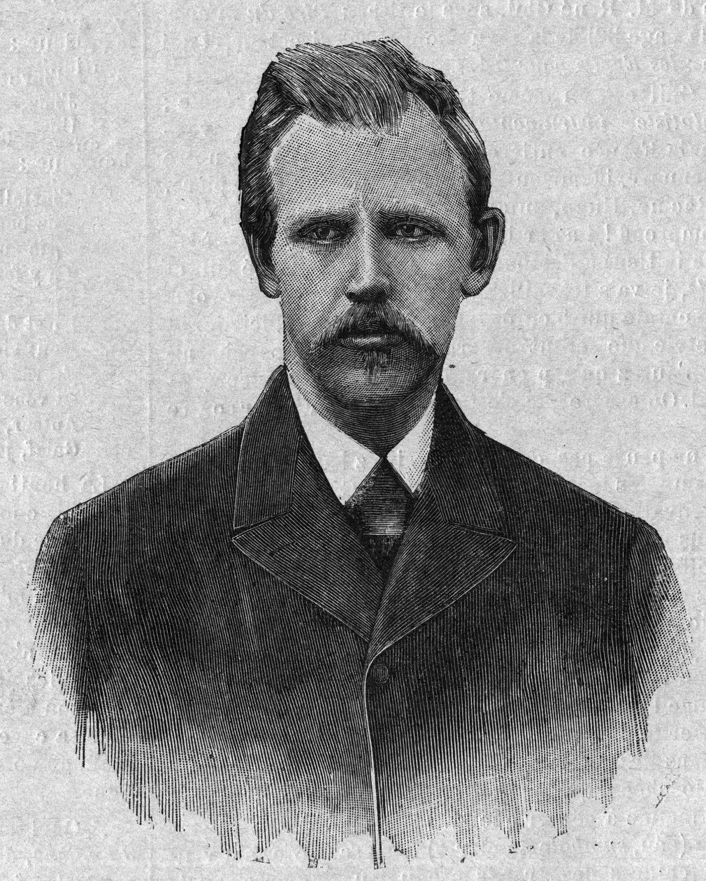 Norjalaisen tutkimusmatkailijan Fridtjof Nansenin (1861-1930) muotokuva. Kaiverrus ”La gazette du dimanche” -lehdessä 5. maaliskuuta tekijältä French School