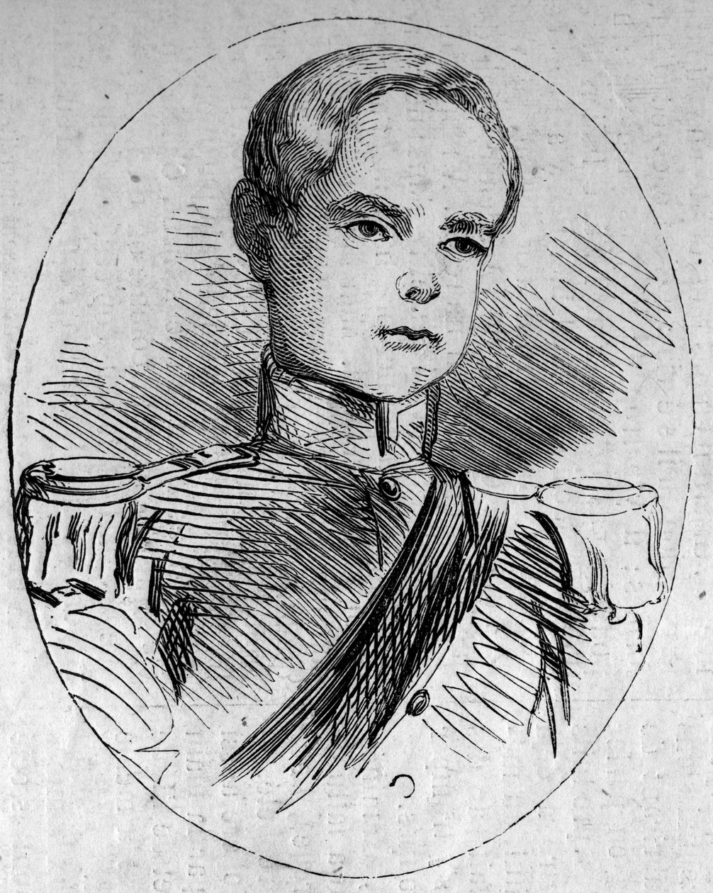 Prinssi Humbertin (1844-1900), tulevan Italian kuninkaan muotokuva nimellä Humbert I (Umberto I). Kaiverrus "" Le Monde Illustré" -julkaisussa nro 95, 5. helmikuuta 1859. tekijältä French School