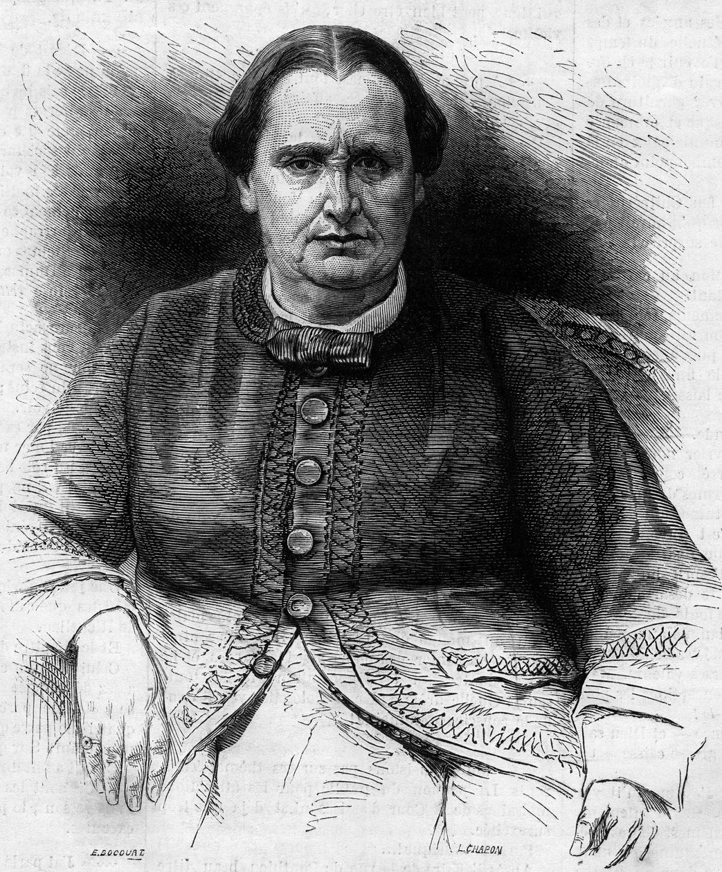 Prinsessa Elisa Napoleone Baciocchin (1806-1869), Napoleon I:n veljentytär, muotokuva. Kaiverrus "" Le Monde Illustré" -julkaisussa nro 618, 13. helmikuuta 1869. tekijältä French School