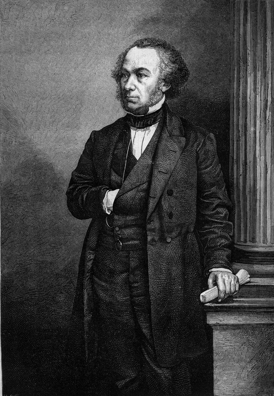 Muotokuva Richard Cobdenista (1804-1865), englantilaisesta teollisuusmiehestä ja poliitikosta. Kaiverrus "" Le Magasin Picturesque" -kirjaan tekijältä French School
