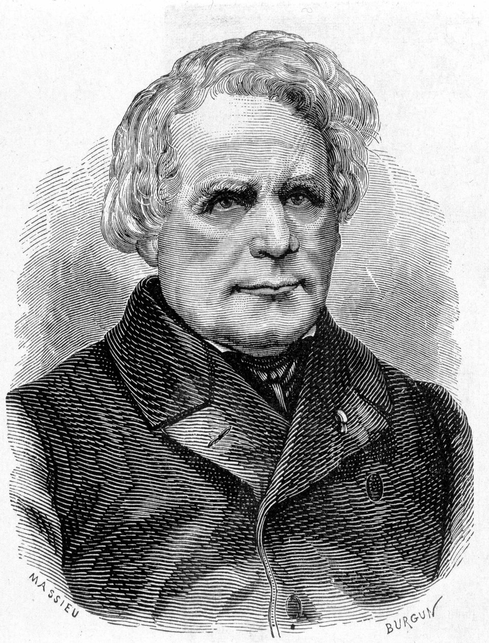 Ruhmkorff Heinrich Danielin (1803 - 1877), fysiikan instrumenttien (induktiolaitteiden) rakentajan, saksalaisen mekaanikon ja sähköasentajan muotokuva - "" Tiedealbumissa; maineikkaat tiedemiehet; Suuria löytöjä””” 1896. tekijältä French School