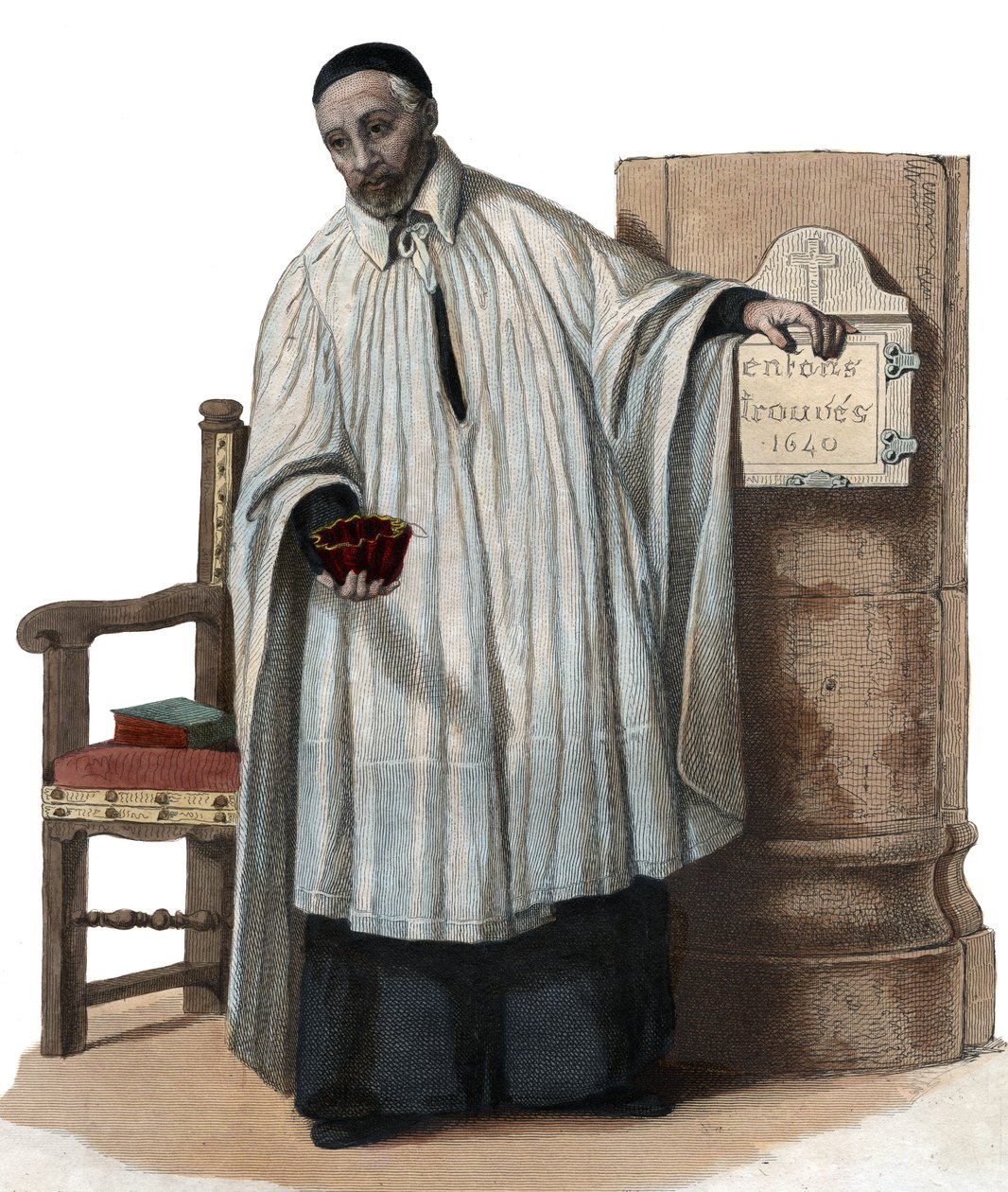 Pyhän (St.) Vincent de Paulin (1581-1660), katolisen kirkon papin muotokuva. tekijältä French School