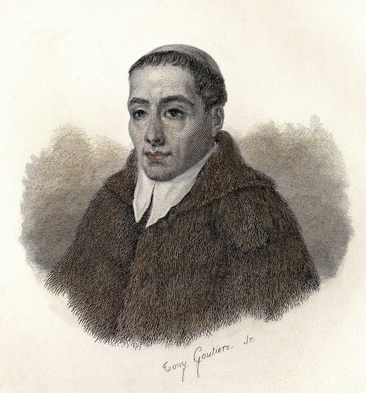 Muotokuva Bernard de Menthonista (923-1009), Aostan arkkidiakonista ja Bernardin sairaaloiden perustajasta. Teoksessa "Hyödyllisten miesten muotokuvat". tekijältä French School