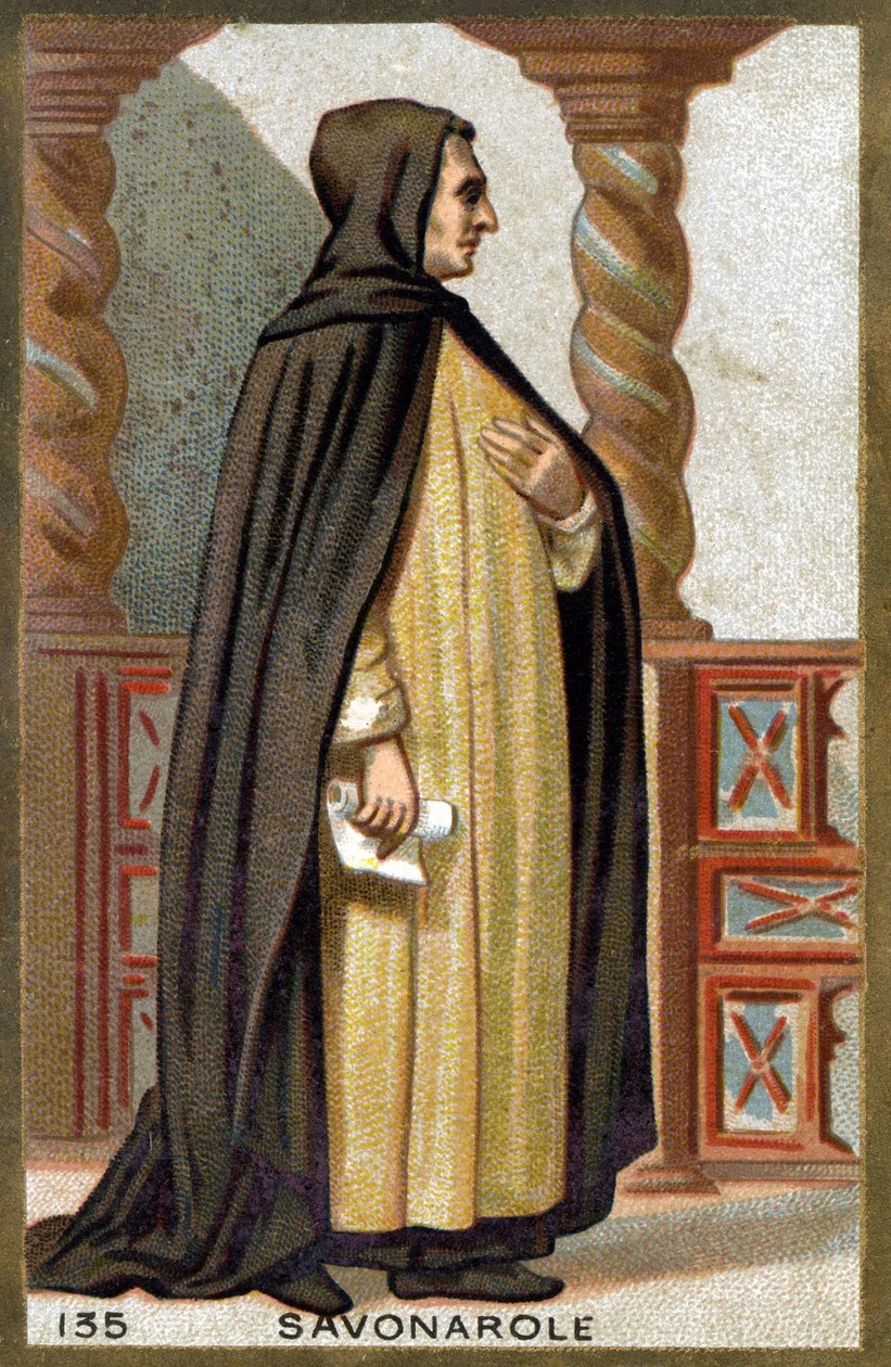 Savonarolan muotokuva (1452-1498) Girolamo Savonarola. 1800-luvun lopun kromolitografia. tekijältä French School