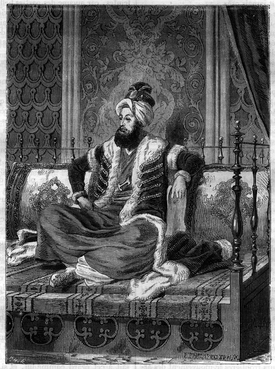 Ottomaanien keisarin Selim III:n (1761-1808) muotokuva. Selim III oli sulttaani vuosina 1789-1807 - Le sultan Selim III (1761-1808) - Adolphe Thiersin teoksessa "Imperiumin historia konsulaatin historiaa seuranneessa" -1879 - yksityinen kokoelma tekijältä French School