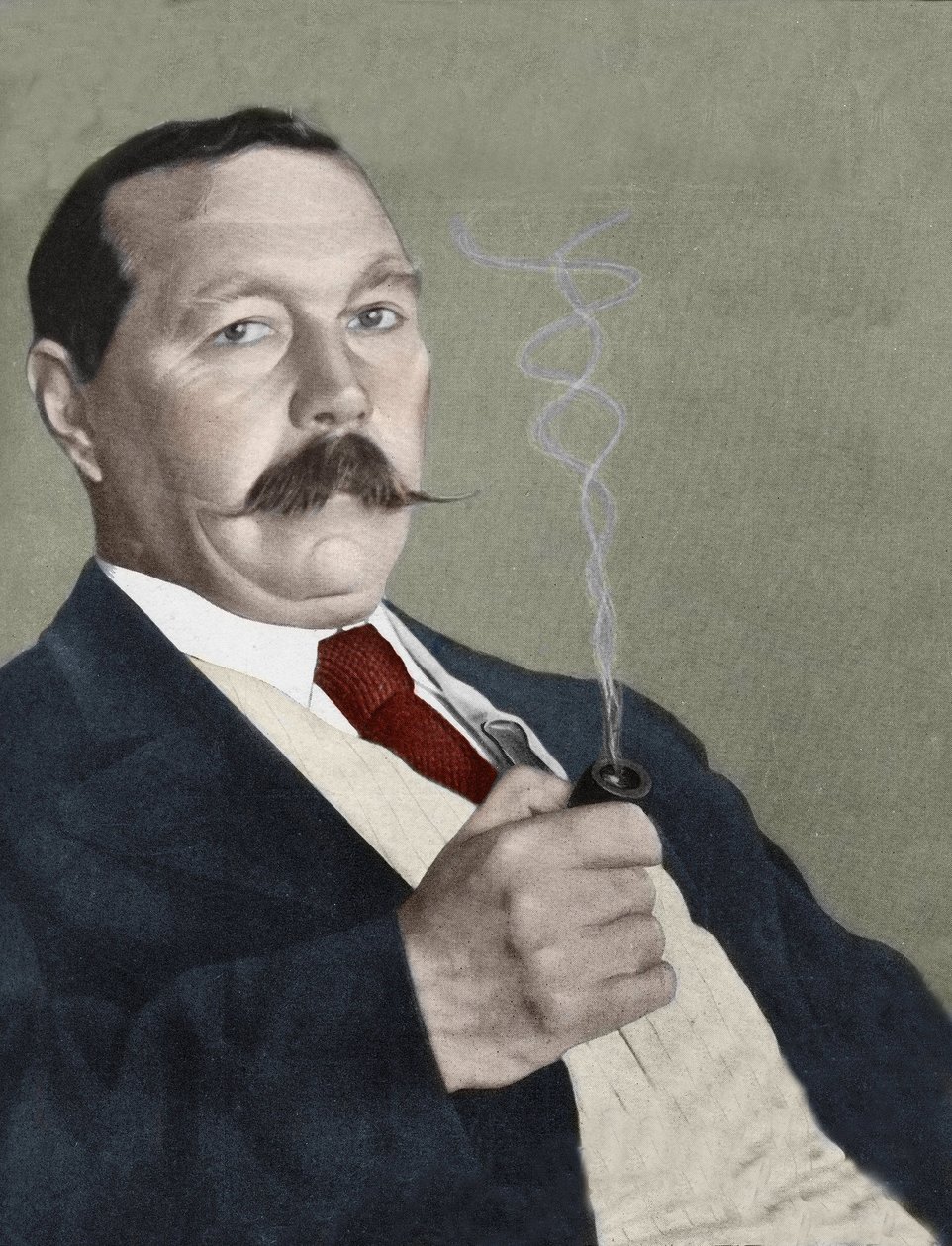 Muotokuva Sir Arthur Conan Doylesta (1859-1930), englantilaisesta kirjailijasta, Sherlock Holmesin hahmon luojasta. 1919. tekijältä French School