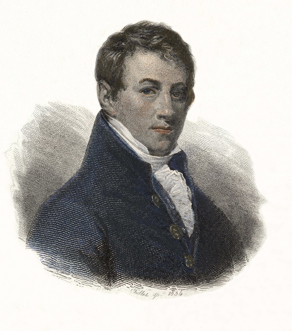 Sir Humphry Davy (1778-1829), englantilaisen kemistin ja fyysikon muotokuva. kirjassa "Portraits des Hommes hyödyllinen" tekijältä French School