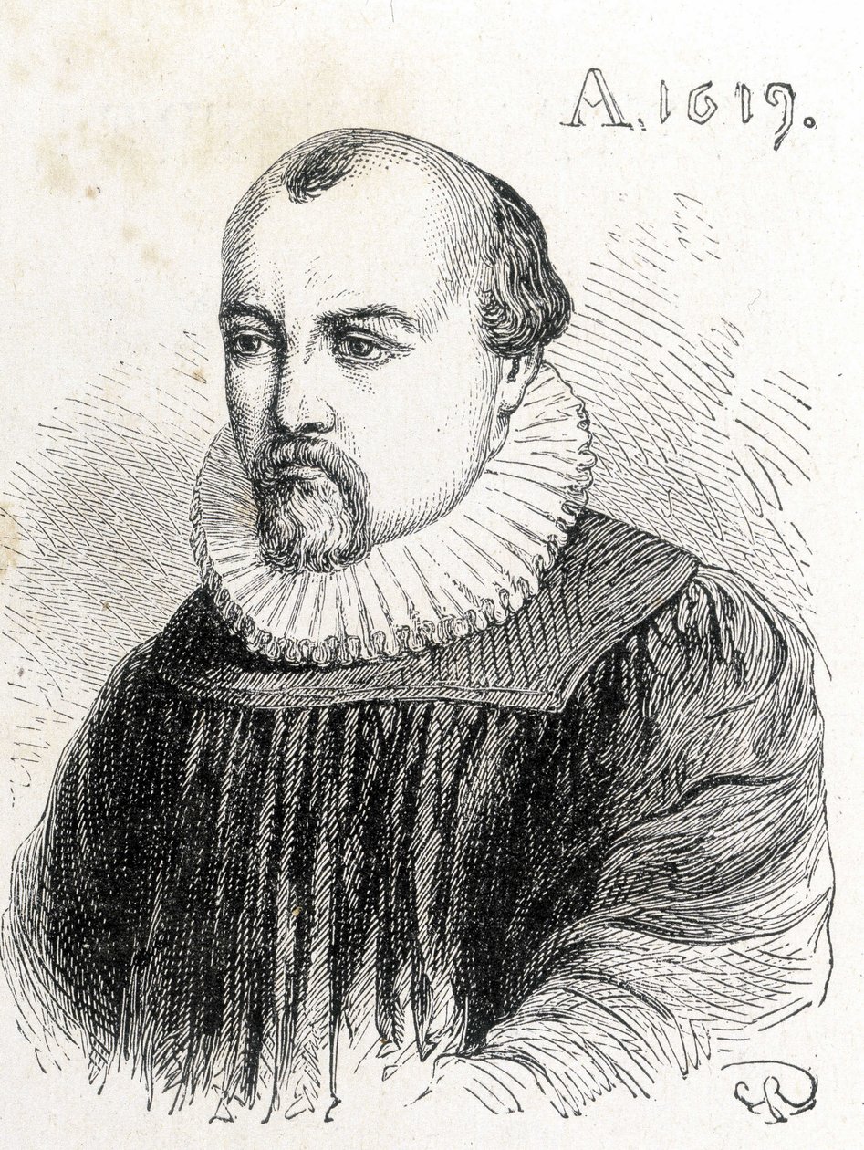Salomon de Causin (1576-1624), ranskalaisen fyysikon muotokuva - "" Tiedealbumissa; maineikkaat tutkijat; Suuria löytöjä””” 1896. tekijältä French School