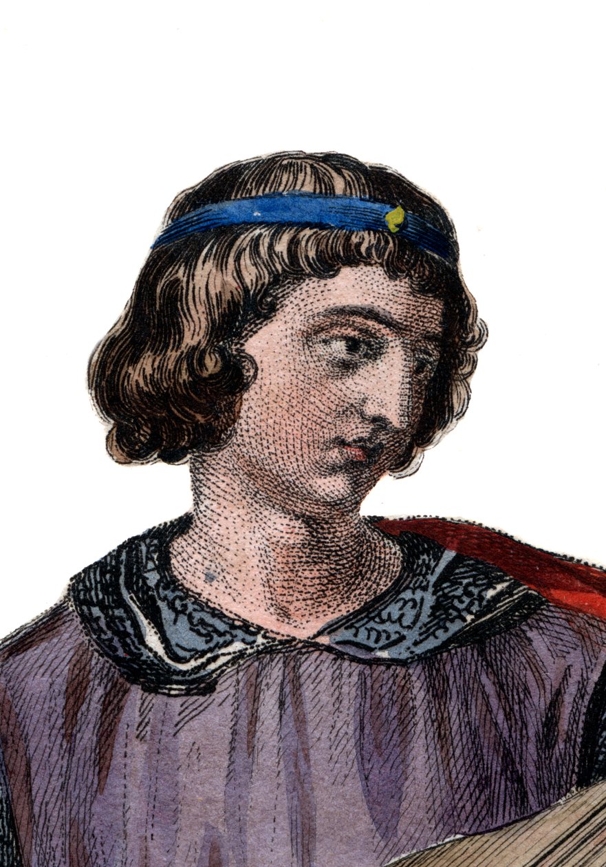 Theobald I:n (1201-1253), Champagnen kreivin (Theobald IV:nä) muotokuva syntymästä lähtien ja Navarran kuninkaan muotokuva vuodesta 1234. tekijältä French School