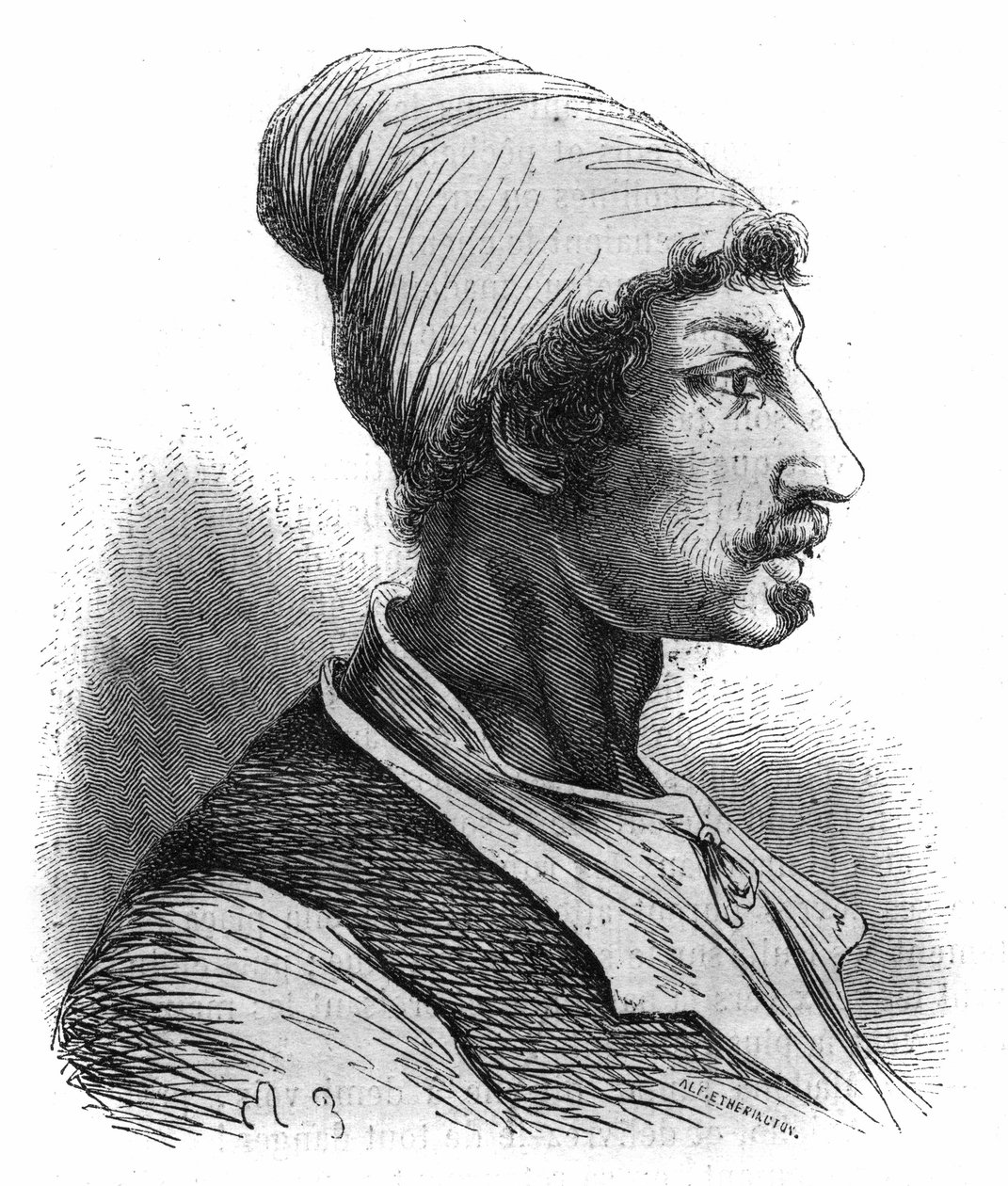 Napolin kalastaja Tommaso Aniello, joka tunnetaan nimellä Masaniello (1622-1647), hän otti kapinan espanjalaisia vastaan Napolissa vuonna 1647. Kaiverrus vuodelta 1852. tekijältä French School