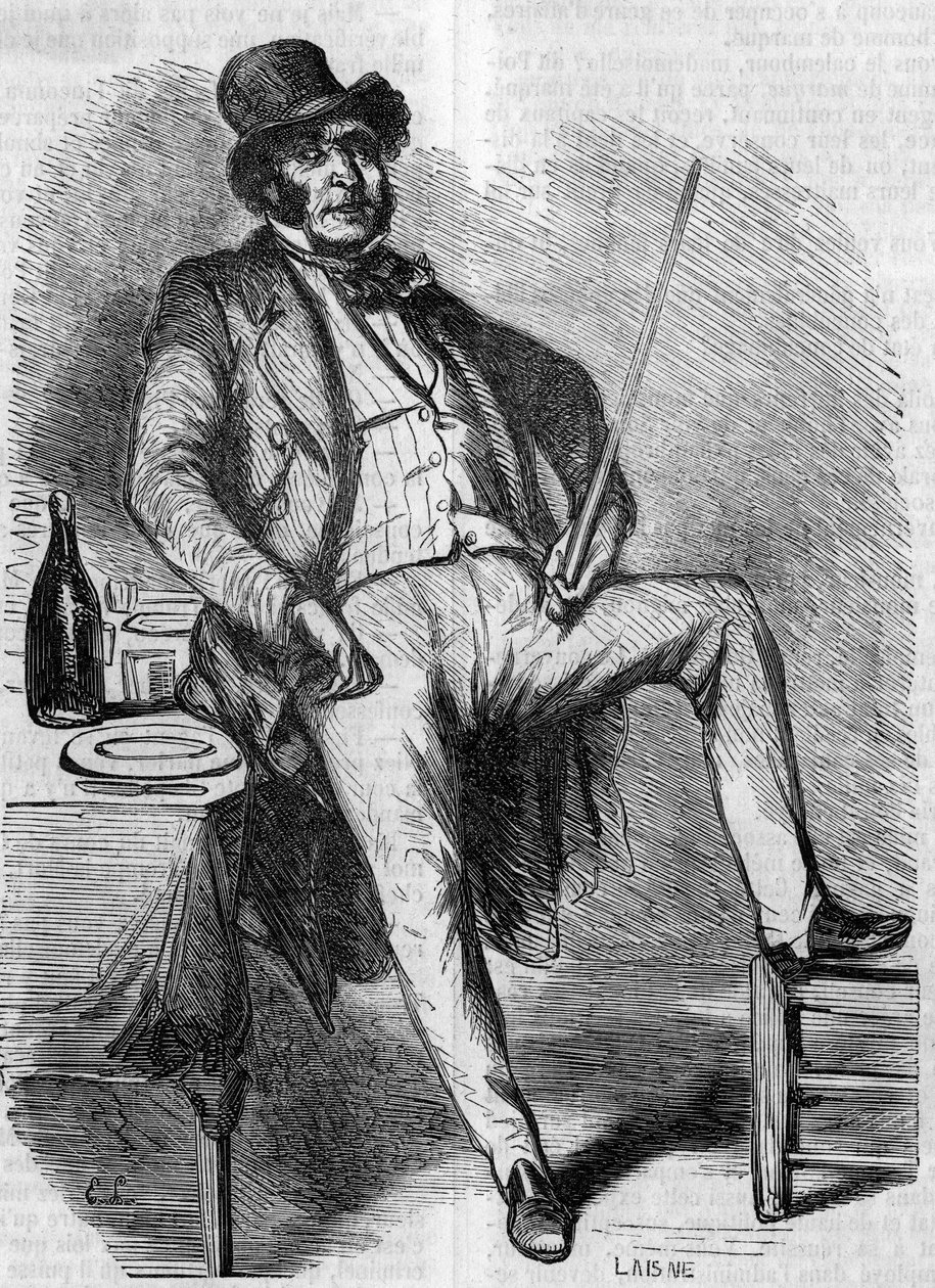 Vautrinin muotokuva, romaanin "Isä Goriot" hahmo. Kaiverrus 1800-luvun puolivälissä. Kuvitus Honore de Balzacin (1799-1850) "Isä Goriot" -sarjaan. tekijältä French School
