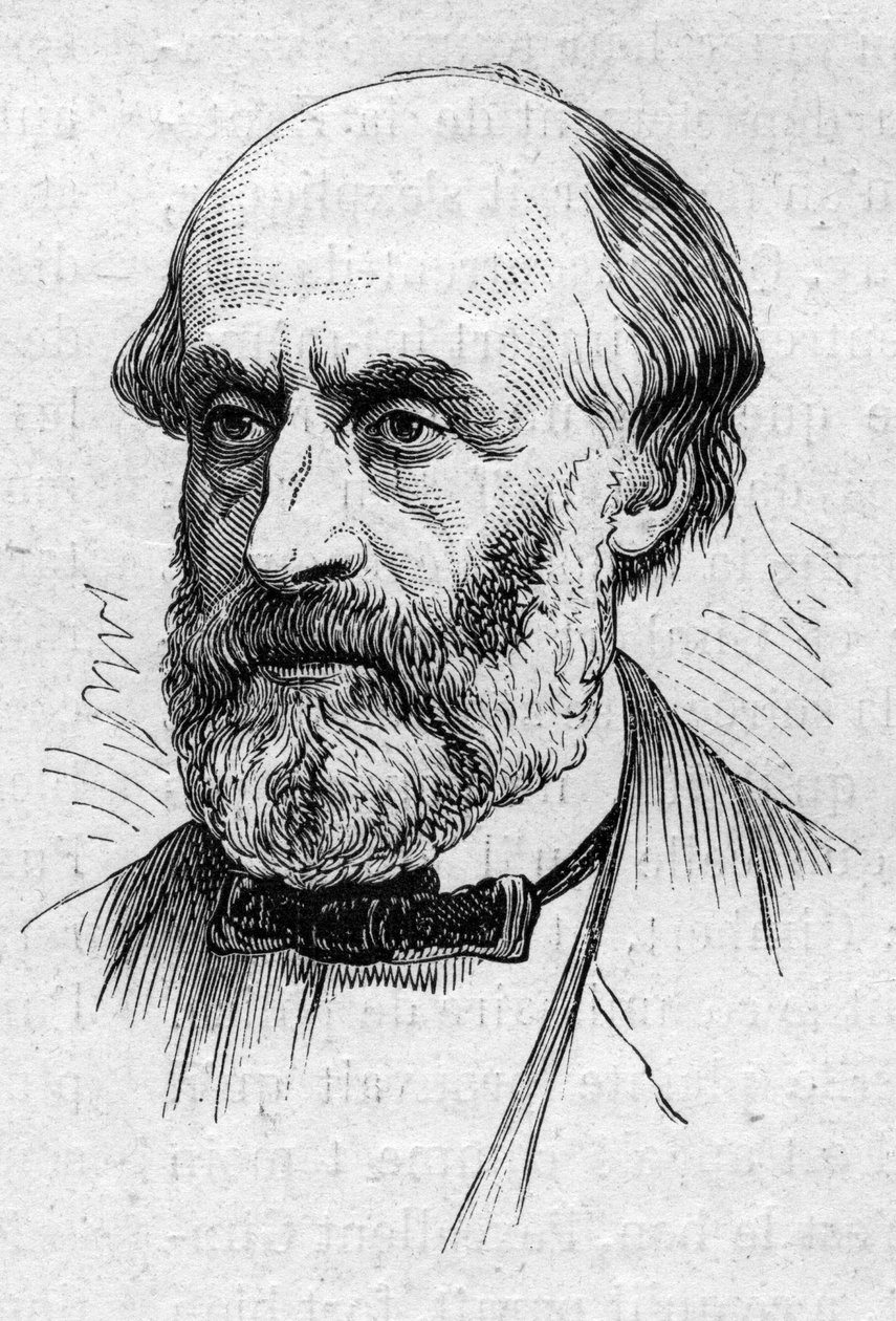 Victor de Lapraden (1812-1883), ranskalaisen runoilijan ja akateemikon muotokuva. Kaiverrus "" Le Monde Illustré" -julkaisussa nro 883, 14. maaliskuuta 1874. tekijältä French School