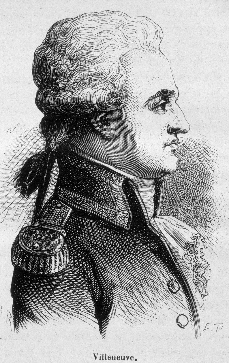Villeneuven muotokuva, ranskalainen amiraali (1763 - 1806), hän aloitti Trafalgarin taistelun, joka oli katastrofi, ja teki sitten itsemurhan - Henri Martinin "" L