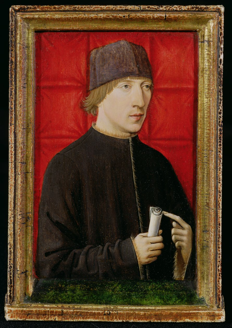 Muotokuva miehestä pitelemässä kirjakääröä, n. 1480-1510 tekijältä French School