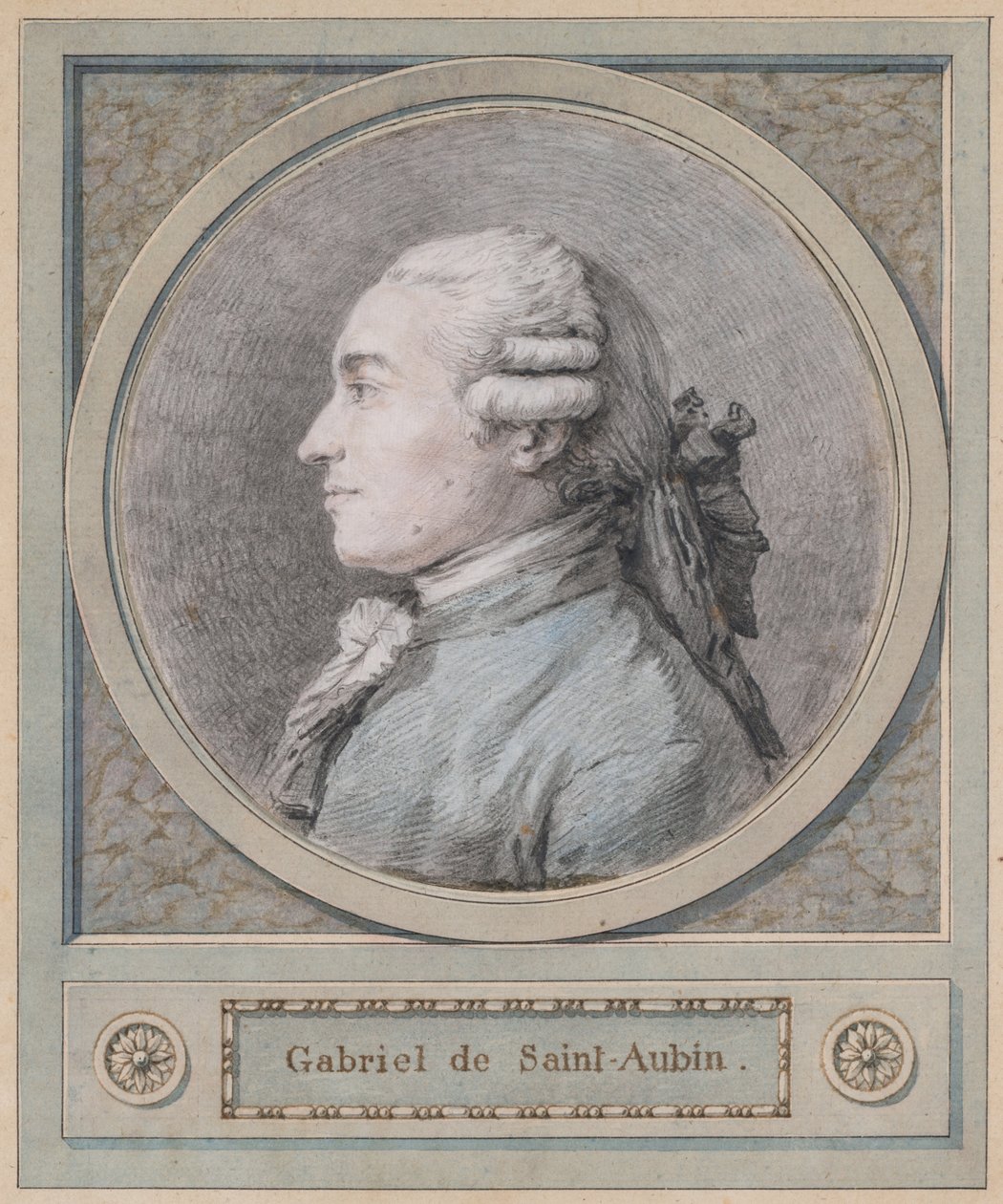 Miehen muotokuva, jonka sanotaan olevan kuvanveistäjä Clodion (1738-1814), 1700-luvun loppupuoli (mustaa, punaista ja sinistä liitua). tekijältä French School