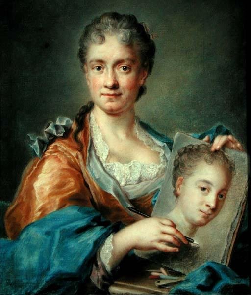 Muotokuva naisesta piirtää muotokuvaa, noin 1750-luku (öljy kankaalle) tekijältä French School