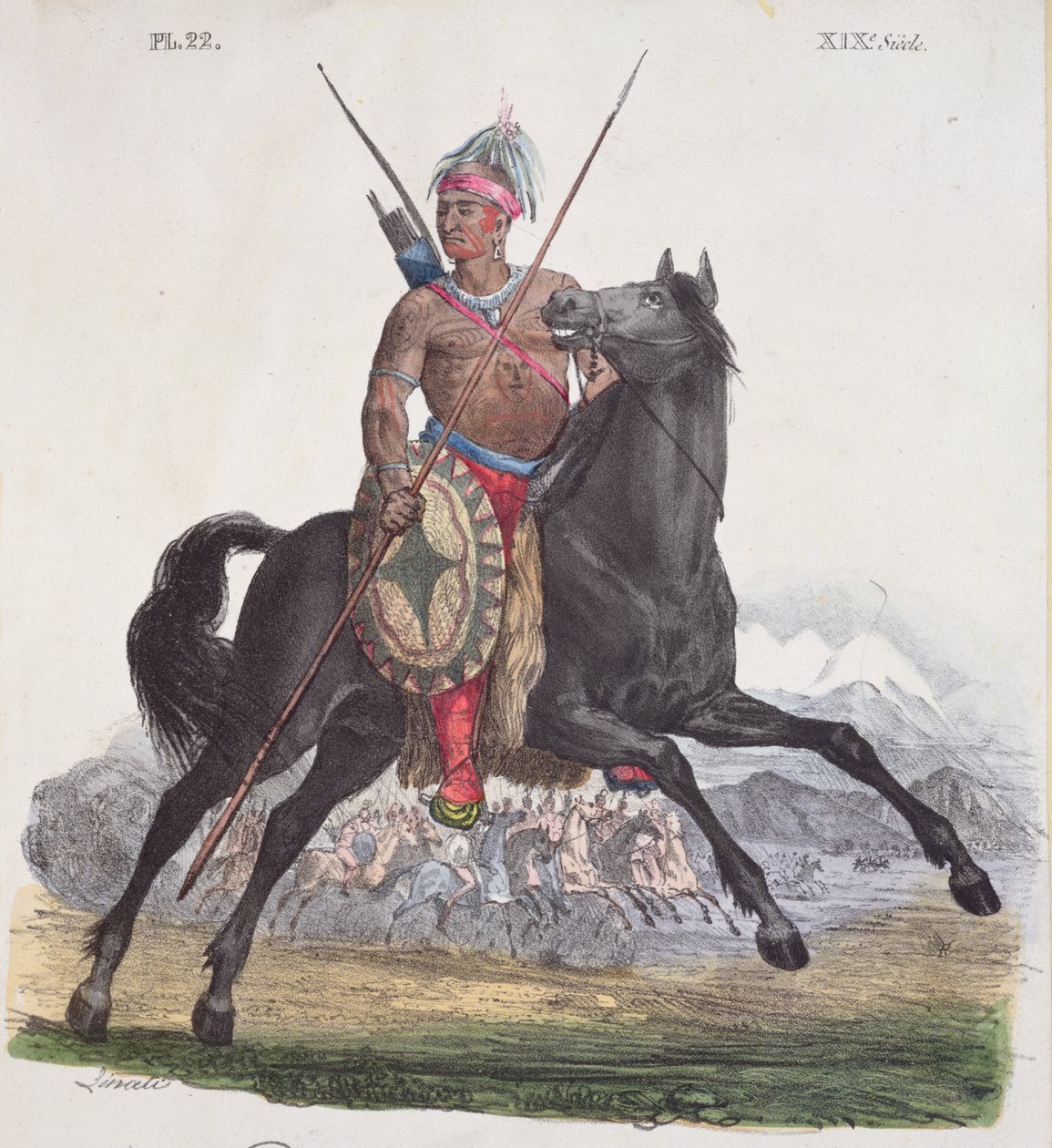 Apassipäällikön muotokuva Rio Coloradon alueelta Kaliforniassa, levy 22 Costumes Mexicains -sarjasta, n. 1825 tekijältä French School