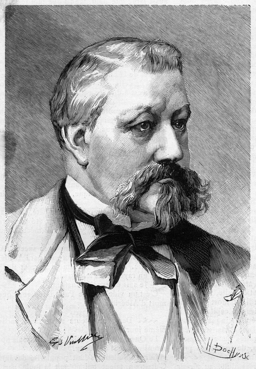 Muotokuva toimittajasta ja kirjailija Albericin toisesta kuolemasta vuonna 1887 Le Monde Illustréssa. tekijältä French School