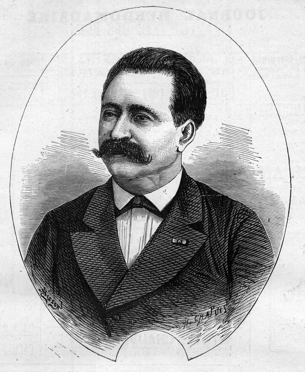 "" Tohtori Nicolayn" muotokuva (Faure Nicolay, ranskalainen taikuri?). Kaiverrus "" Le Monde Illustré" -julkaisussa nro 1052, 9. kesäkuuta 1877. tekijältä French School