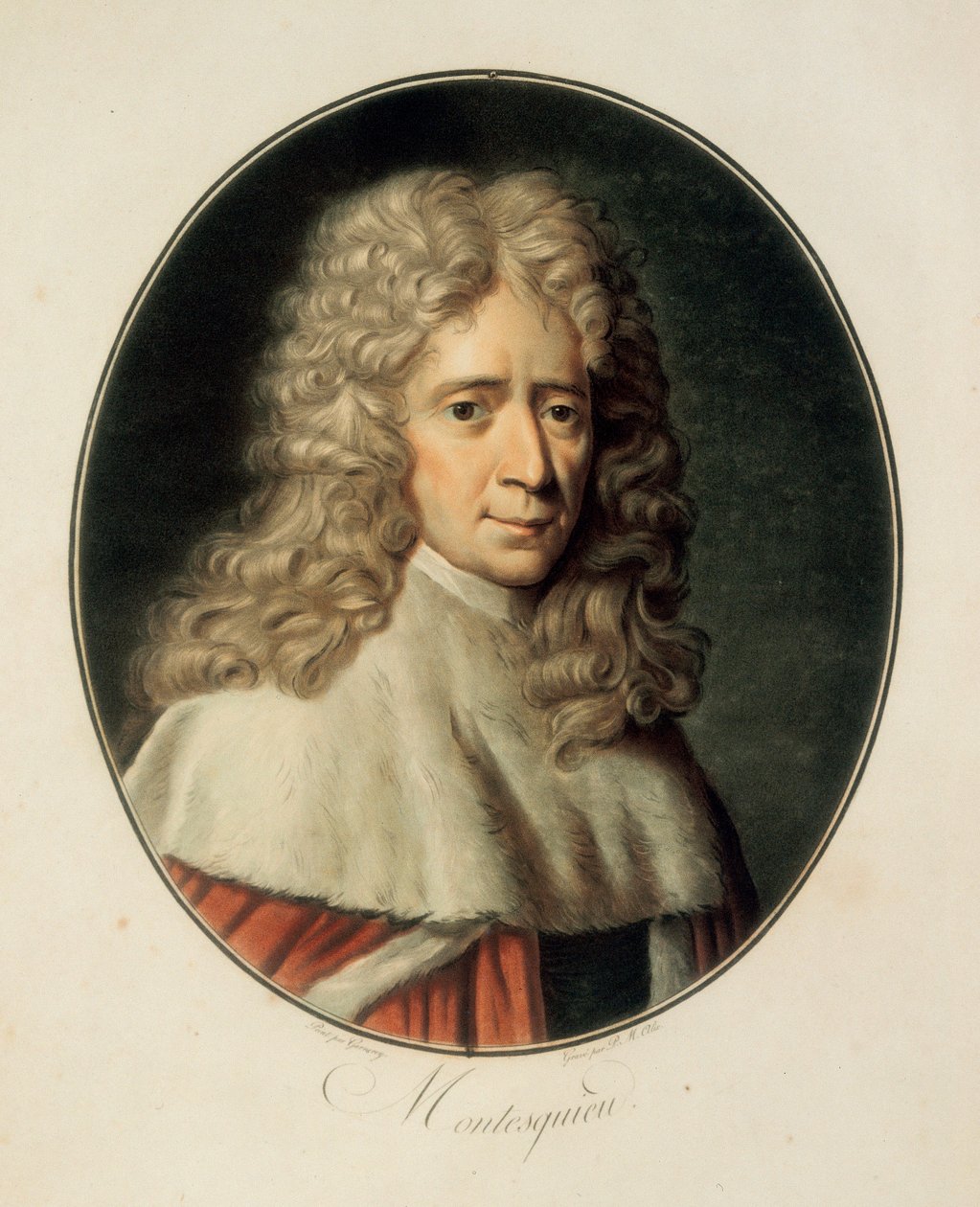 "Muotokuva ranskalaisesta filosofista ja poliittisesta miehestä Charles de Secondat, Baron de la Brede ja Montesquieu tekijältä French School