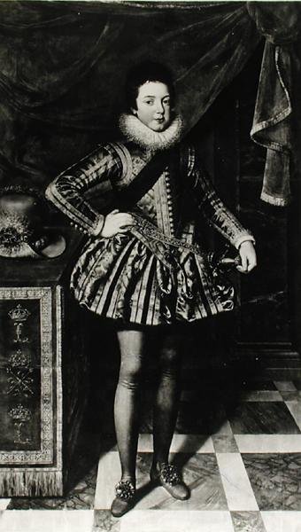 Pienlapsen Ludvig XIII:n (1601-43) muotokuva Ranskan ja Navarran kuninkaan n. 1611 (öljy kankaalle) (m/v kuva) tekijältä French School
