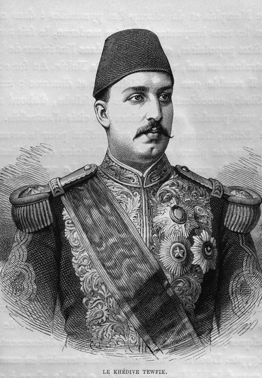 Khedive Tawfigin muotokuva (1819-92), Georg Moritz Ebersin (1837-98) LEgypte, 1881 (bw-kaiverrus) tekijältä French School