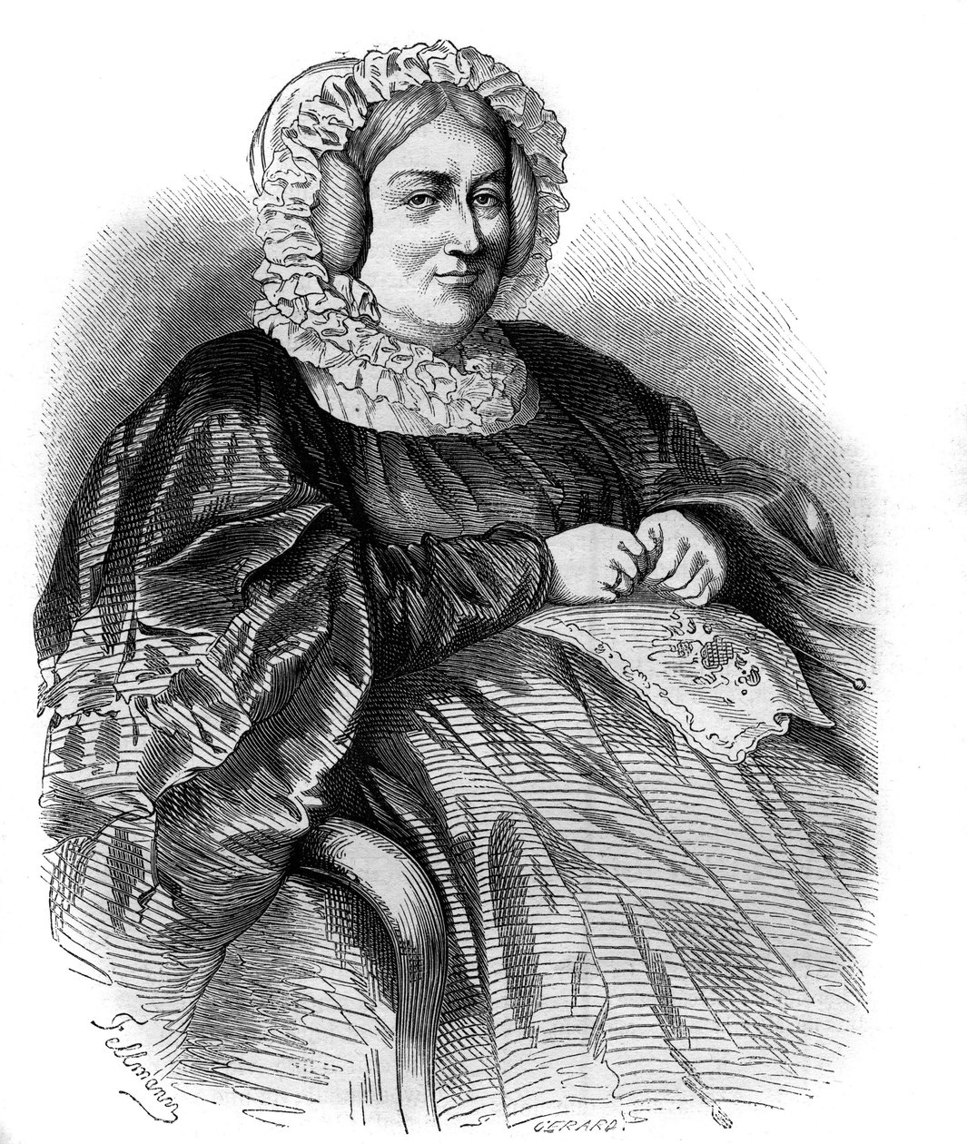 Marquise de La Rochejaqueleinin (La Rochejaquelein) muotokuva (s. Marie Louise Victoire de Donnissan tai Donissan) (1772-1857), ranskalainen kirjailija. Kaiverrus vuodelta 1858. tekijältä French School