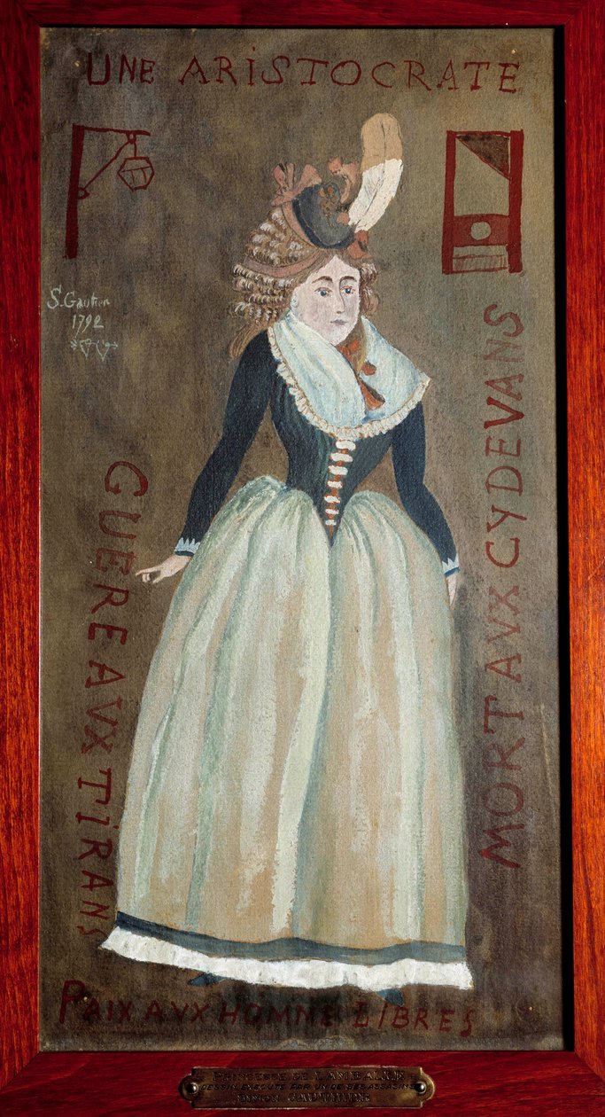 Lamballen prinsessan (1749-1792) muotokuva (Marie-Therese Louise de Savoie-Carignan), jonka on maalannut yksi hänen salamurhaajistaan. 1792 Pariisi, poliisin prefektuuri tekijältä French School