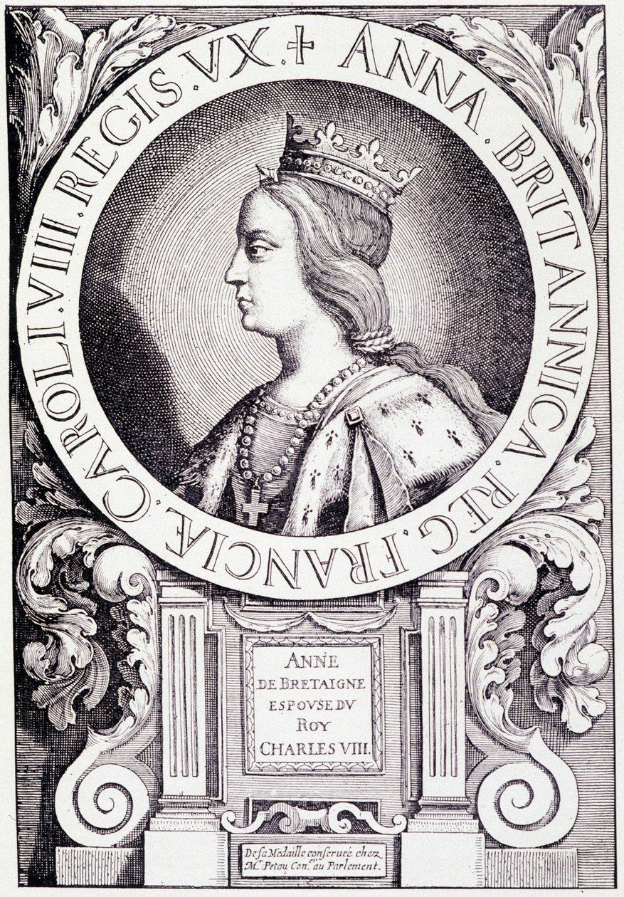 Ranskan kuningatar Anne Bretagnen (1477-1514) muotokuva. Kaiverrus Paul Lacroix