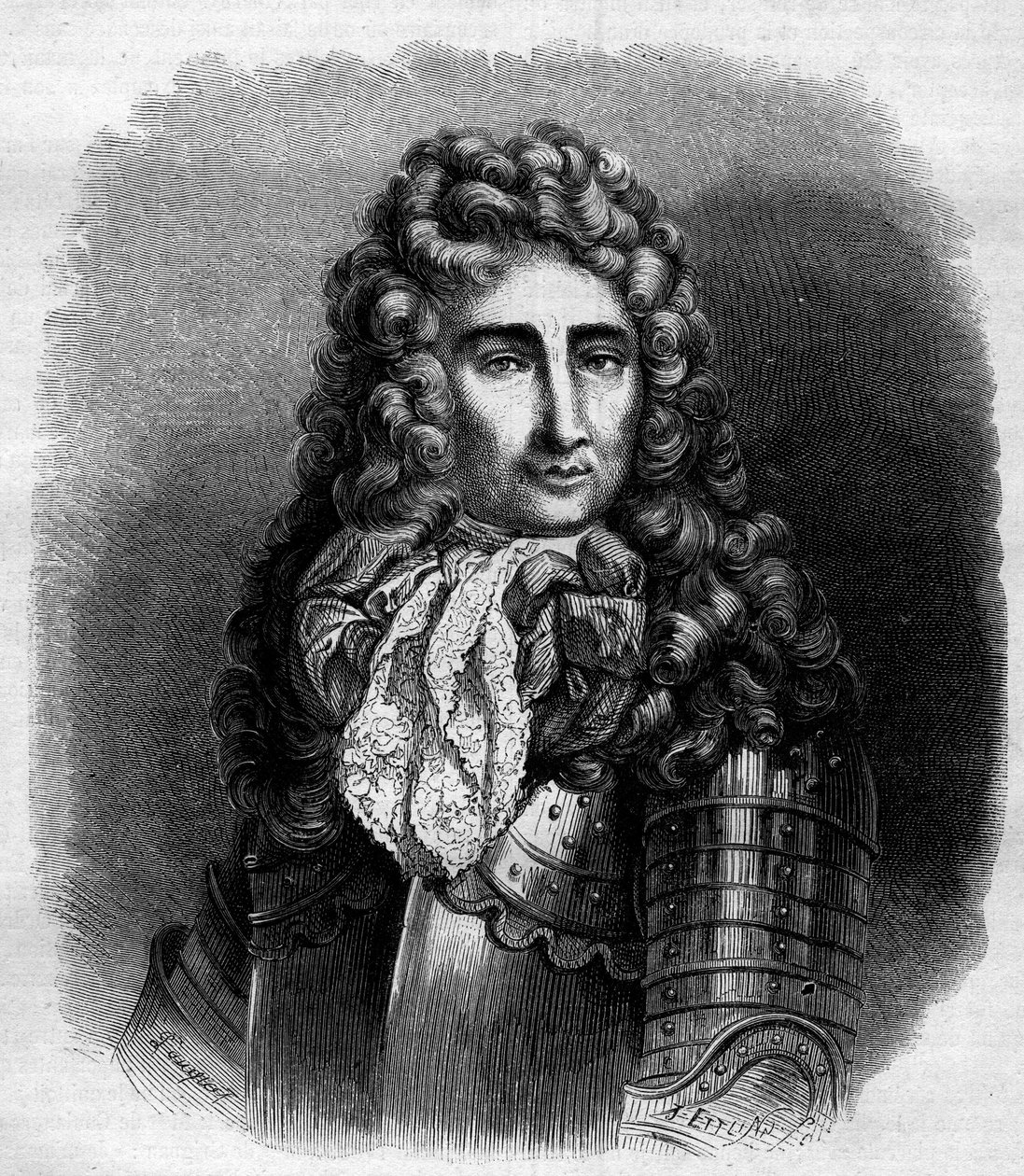 Ranskan armeijan Catinatin (Nicolas de Catinat de La Fauconnerie) (1637-1712) marechalin muotokuva. Kaiverrus vuodelta 1868 vuokrauksen jälkeen. tekijältä French School