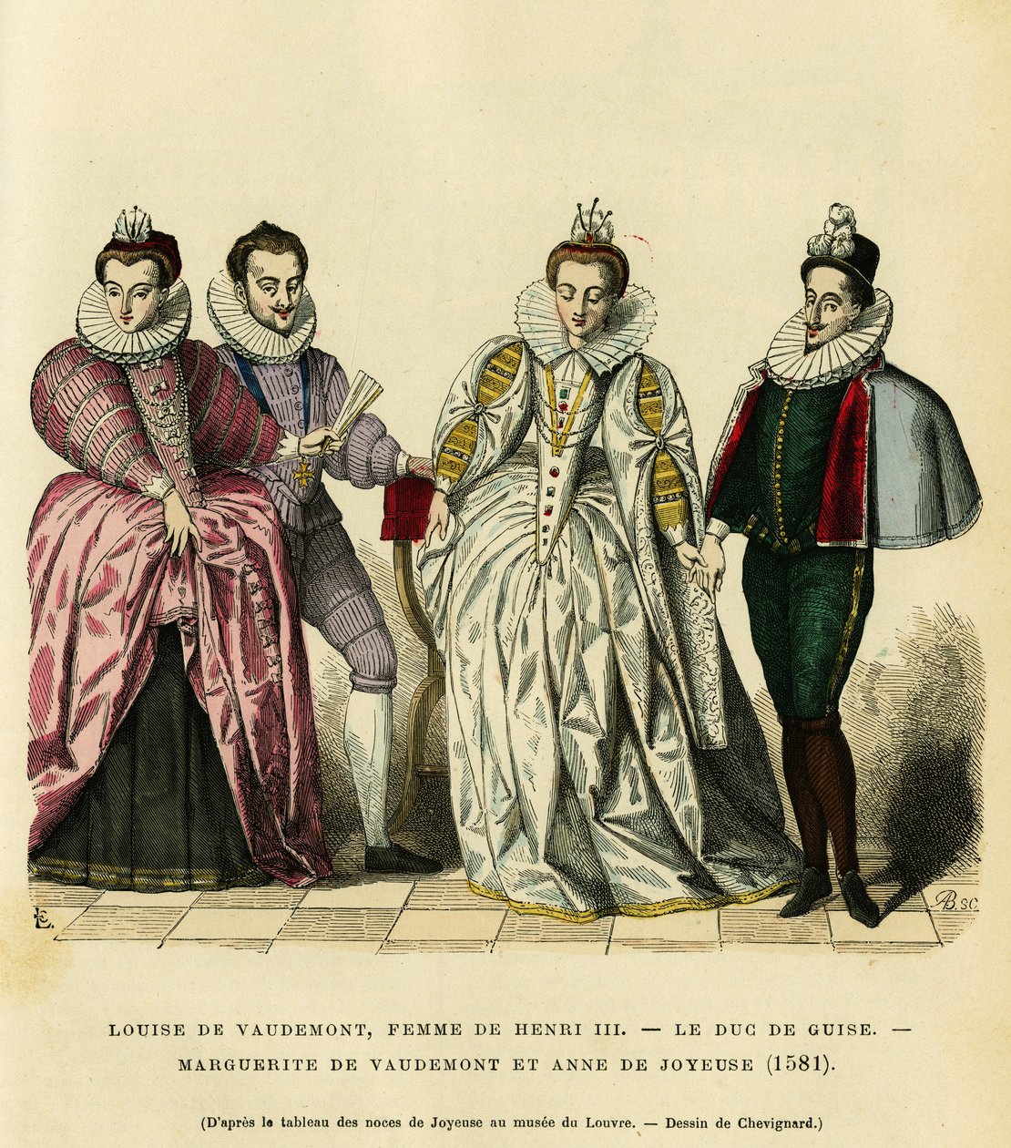 Muotokuvia vuodelta 1581 Louise de Vaudemontista (1553-1601), Ranskan kuningattaresta, Henrik III:n (1551-1589) vaimosta, Margueriten kolmannesta Guisen herttuasta, Henri I:stä, joka tunnetaan Balafrena (1549-1588). Lorraine (1564-1625) Vaudemontin kreivin tekijältä French School