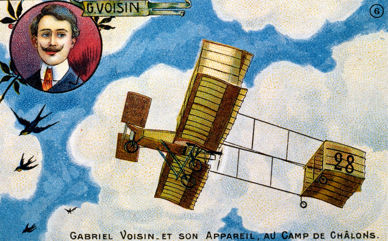 Postikortti ranskalaisen pioneerilentäjän Gabriel Voisinin kunniaksi 1900-luvun alussa (chromolitho) tekijältä French School