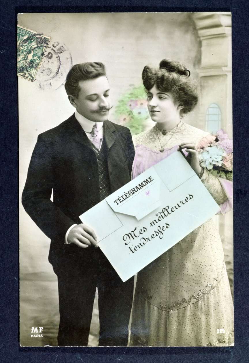 Postikorttisähke lähetetty vuonna 1907 tekijältä French School
