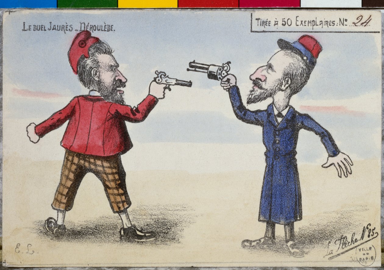 Postikortti Paul Derouleden ja Jean Jauresin kaksintaistelussa joulukuussa 1904 tekijältä French School