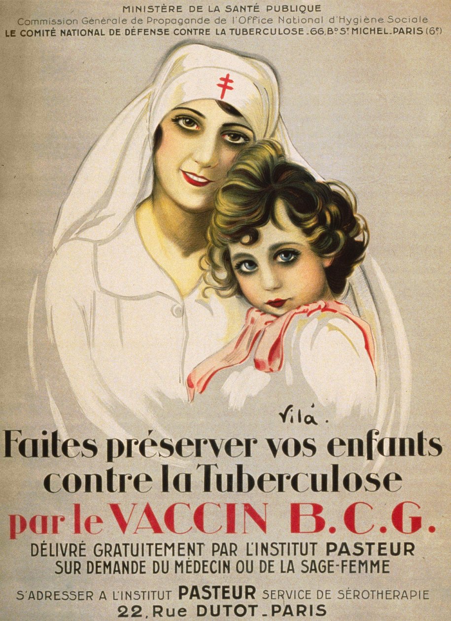 Juliste "" Suojaa lapsiasi tuberkuloosilta by B.C.G. Institut Pasteur antaa maksutta rokotteen lääkärin tai kätilön pyynnöstä", kirjoittaja Vilà 1917 tekijältä French School
