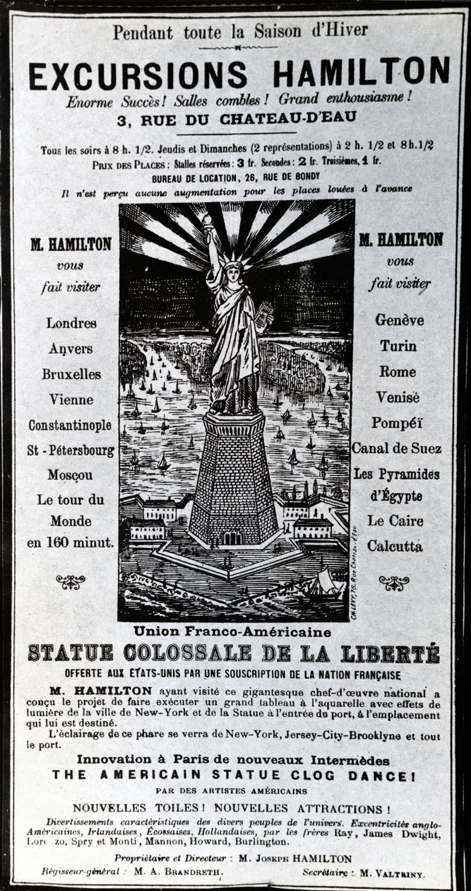 Julistemainos Excursions Hamilton, n. 1890 tekijältä French School
