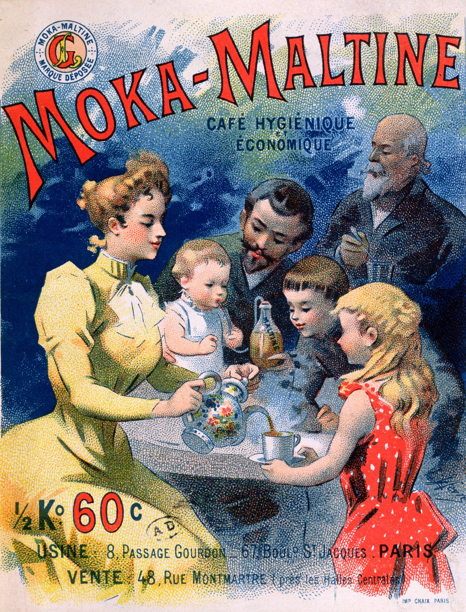 Moka-Maltine-kahvin mainosjuliste, n. 1900 tekijältä French School